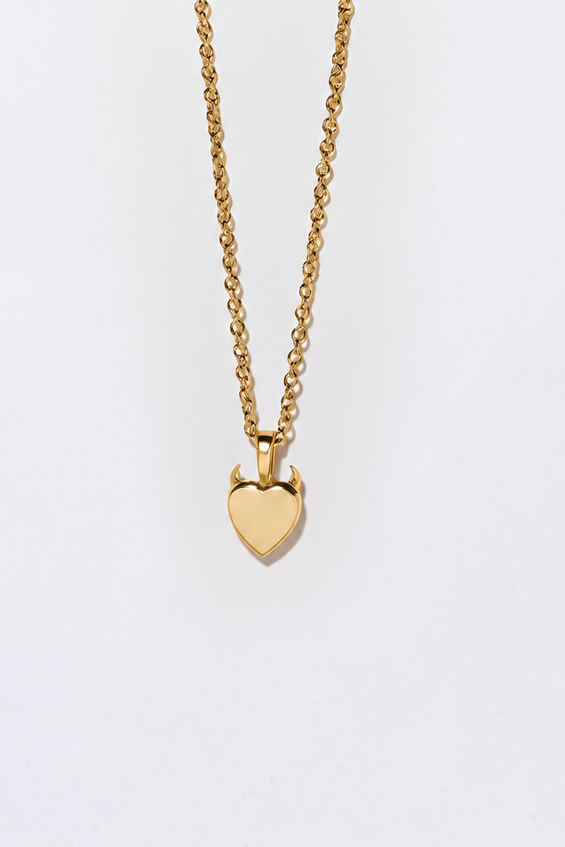 Devil Heart Necklace, 14k